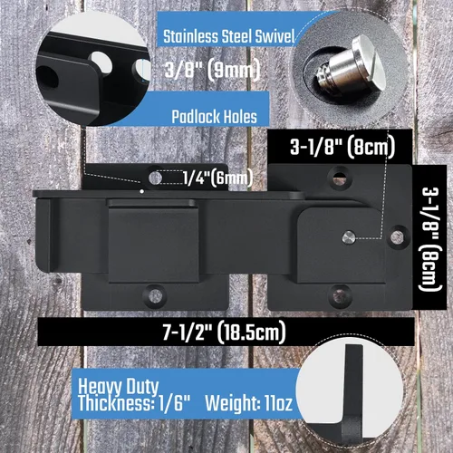 Vista 3 de Pestillo de Compuerta Abatible de 7.5" con Agujeros para Candado, Pestillo de Compuerta de Aleación de Aluminio Resistente de 4mm para Cerca