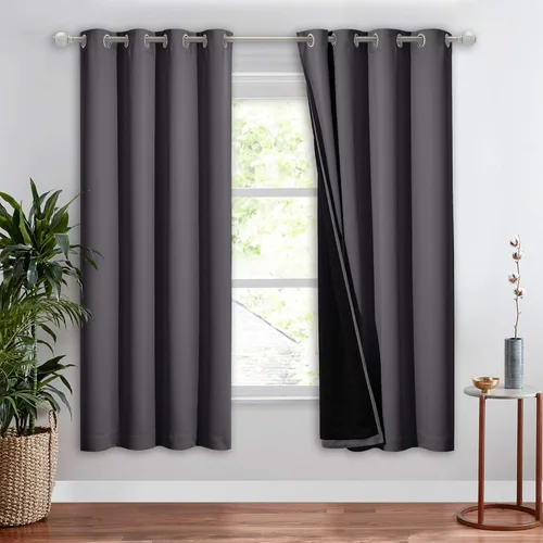 Vista 156 de NICETOWN Cortinas 100 % opacas con aislamiento térmico, panel de cortina deslizante de rendimiento que reduce el ruido con forro negro, bloqueo