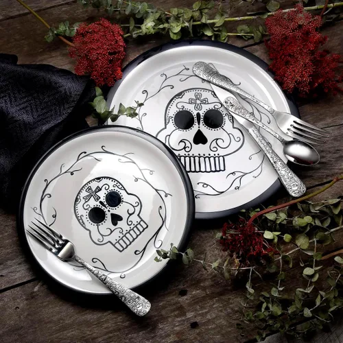 Vista 6 de Liberty Tabletop Calavera (Skull) - Juego de cubiertos (20 piezas) para 4 cubiertos 18/10, fabricado en Estados Unidos