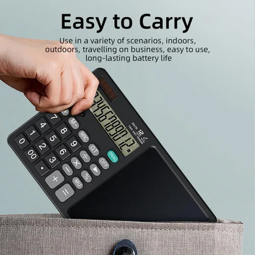 Vista 6 de Calculadora de escritorio con bloc de escritura borrable, pantalla ancha de 12 dígitos, más de 100.000 bloc de notas LCD reutilizable, función