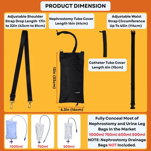 Vista 8 de Soporte para bolsa de nefrostomía, funda de bolsa de drenaje, con correa para el hombro y cinturón de cintura, soporte para bolsa de catéter