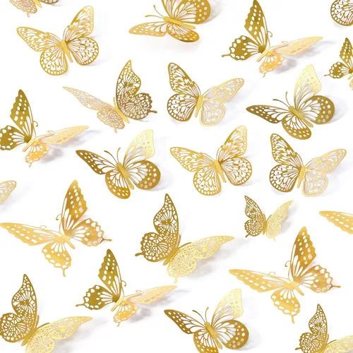 Vista 10 de SAOROPEB Decoración de pared de mariposa 3D, 48 piezas, 4 estilos, 3 tamaños, decoraciones de mariposa morada para decoraciones de cumpleaños