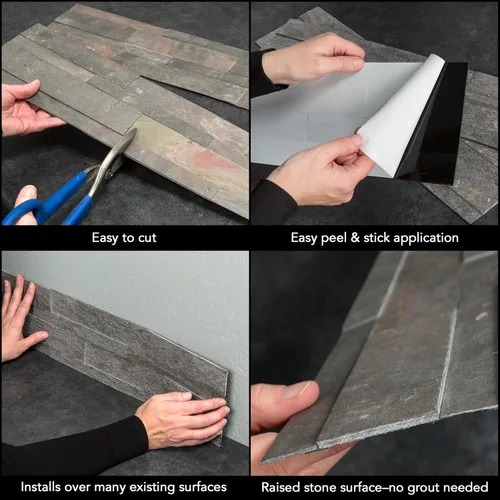 Vista 4 de Aspect Pelar y pegar piedra superpuesta contra salpicaduras de cocina, titanio elevado (kit de 15 pies cuadrados)