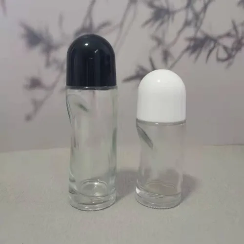 Vista 2 de lasenersm 2 botellas de rodillo desodorante de vidrio transparente de 2.4 fl oz/2.36 onzas con bola de plástico y tapa negra, botellas