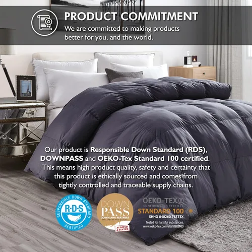 Vista 3 de Lujoso edredón de plumón de ganso tamaño King, funda de edredón 100% algodón egipcio, edredón de peso de relleno de 70 onzas (King, gris sólido)