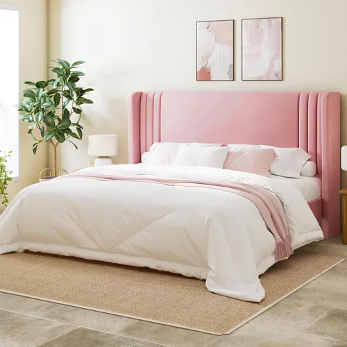 Vista 19 de Allewie Base de cama de plataforma de terciopelo tamaño Queen con cabecera acolchada vertical con respaldo alado, fácil montaje, almacenamiento