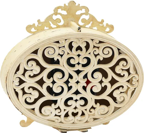 Vista 4 de Creative Co-Op Reloj decorativo de estaño envejecido, color crema