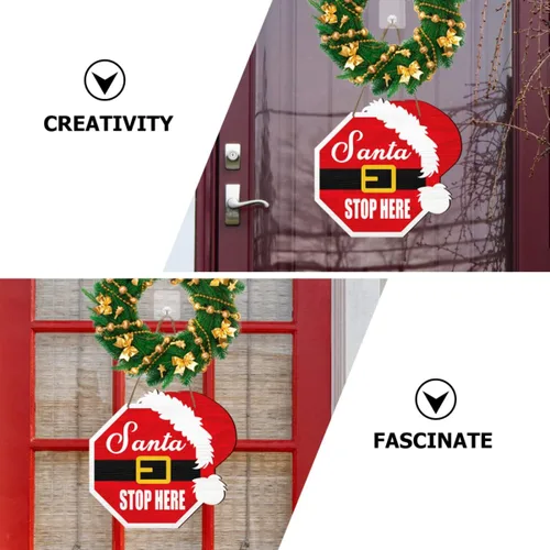 Vista 6 de Artibetter 2 letreros de madera de pared de Navidad, letrero colgante de Papá Noel, parada aquí, letreros colgantes de madera de Navidad, letrero