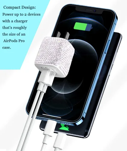 Vista 3 de Cargador de pared USB C de 20 W Bling PD y QC 3.0 Cargador de 2 puertos con adaptador de corriente Mini USB-C de 20 W compatible con iPhone, iPad