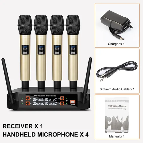 Vista 7 de Depusheng Micrófono inalámbrico DX4 con 4 micrófonos dinámicos UHF profesionales, sistema de micrófono de mano inalámbrico para karaoke, canto