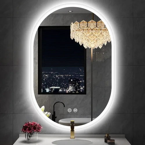 Vista 11 de S'bagno 20x32 Inch Oval LED Mirror for Bathroom with Front and Backlight, Anti-Fog, 3 Colors Temperature & Dimmable, Bathroom Mirror with Lights