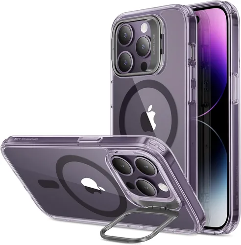 Vista 65 de ESR Funda para iPhone 14 Pro Max, Compatible con MagSafe, Funda Transparente para Teléfono con Soporte Stash Integrado para iPhone 14 Pro Max