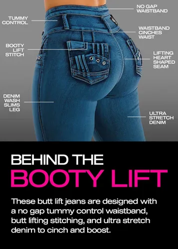 Vista 3 de Moda Xpress - Jeans levantadores de glúteos para mujer, ajustados, de cintura alta, elásticos