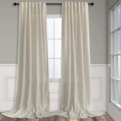 Vista 17 de Cortinas de lino natural de 108 pulgadas de largo para sala de estar, juego de 2 paneles con bolsillo para cortinero y pestaña trasera, cortinas