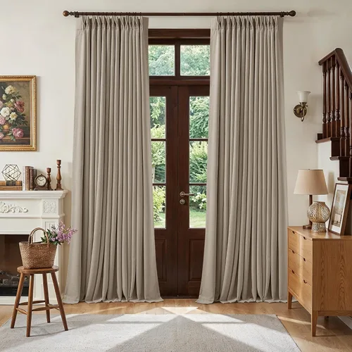 Vista 26 de Juego de 2 paneles de cortinas plisadas negras de 80 pulgadas para sala de estar, cortinas plisadas de lino con forro de 80 pulgadas de largo, 100%