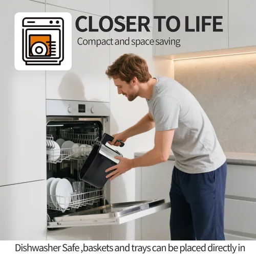 Vista 6 de Freidora de aire 10 en 1, 5.3QT compacta sin aceite con ventana visible y canasta apta para lavaplatos, cocina saludable, control digital