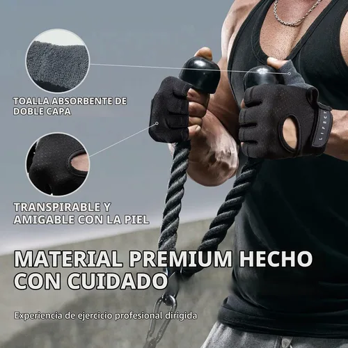 Vista 5 de LIFECT Essential - Guantes de entrenamiento transpirables, guantes de levantamiento de pesas sin dedos con parte trasera abierta curvada, para Negro
