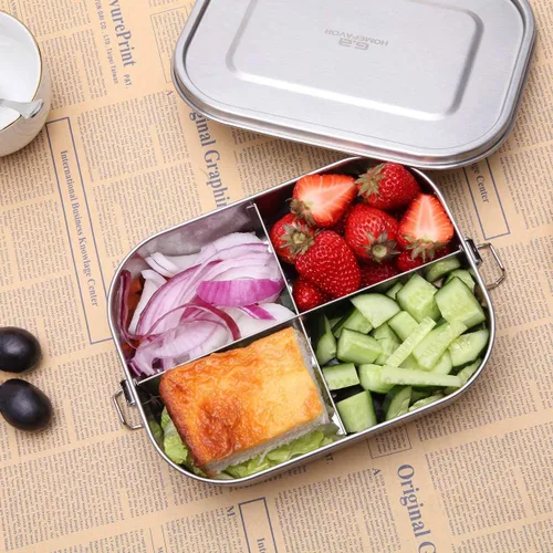 Vista 6 de G.a HOMEFAVOR - Lonchera Bento de acero inoxidable, 3 compartimentos, 40.6 fl oz/40 onzas
