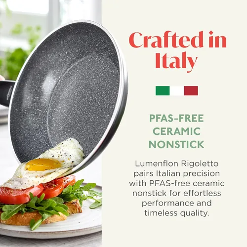 Vista 2 de Rigoletto - Sartén antiadherente y tapa de 3.1 cuartos de galón, fabricada en Italia, superficie de cerámica en capas sin PFAS, lista