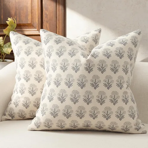 Vista 19 de Juego de 2 fundas de almohada florales de granja de 24 x 24 pulgadas, fundas de almohada botánicas campestres para sofá, cama, sala de estar, fundas