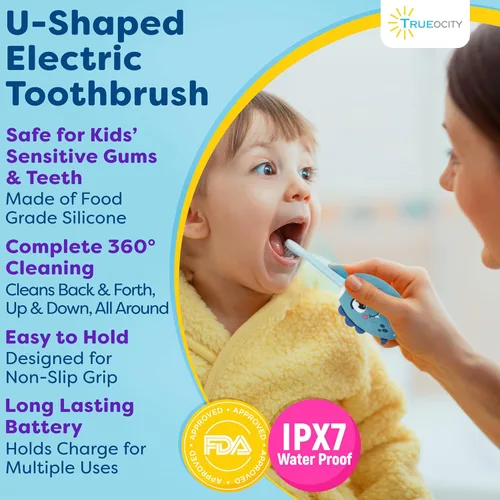 Vista 4 de Trueocity Cepillo de Dientes Eléctrico Automático en Forma de U para Niños, Cepillo de Dientes Automático Recargable para Niños Pequeños Cabezal