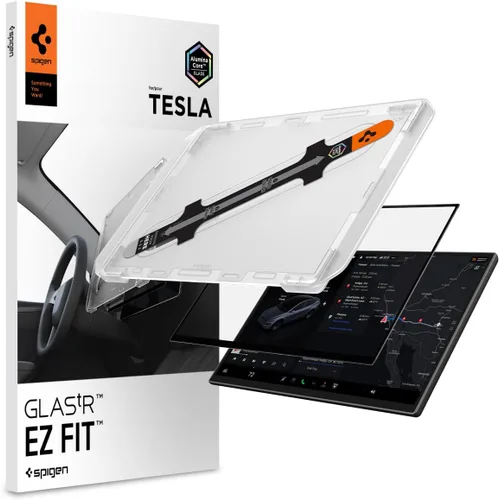 Vista 10 de Spigen GlasTR EZ FIT - Protector de pantalla de vidrio templado diseñado para Tesla Model 3 (2023-2017), Tesla Model Y (2025-2020) pantalla táctil