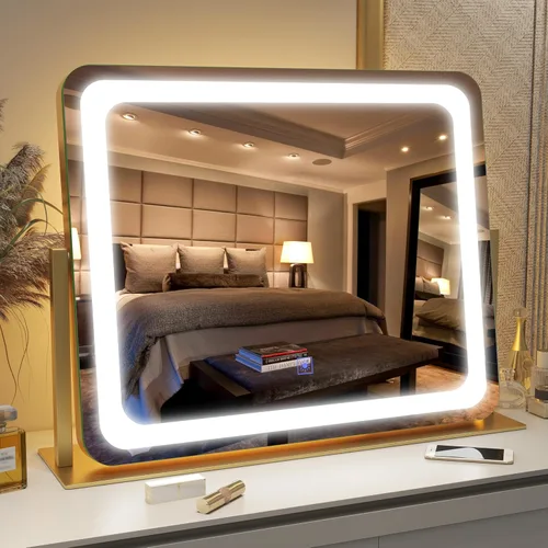 Vista 25 de FENNIO Espejo de tocador de 23 x 18 pulgadas con luces, espejo de maquillaje LED, espejo Hollywood con 3 modos de color y brillo ajustable, espejo