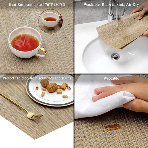 Vista 4 de SHACOS Manteles individuales de cuña de gran tamaño con centro de mesa, juego de 5 manteles individuales redondos para mesa de comedor, lavables