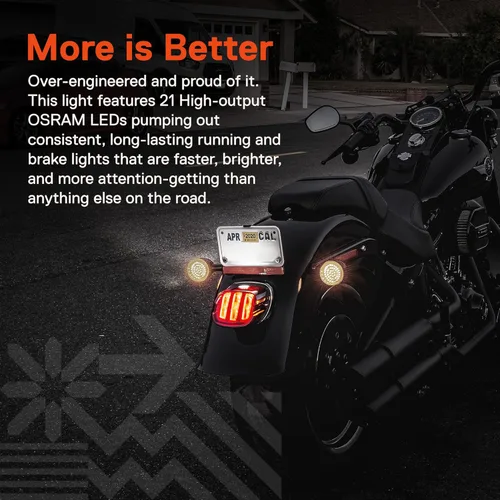 Vista 3 de Luz trasera LED TRUE MODS para Harley Davidson - Ensamblaje de lámpara de parada roja cuadrada con diseño de garra y licencia en la parte superior