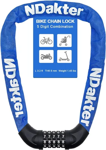 Vista 59 de NDakter Cerradura de cadena para bicicleta, combinación de 5 dígitos, resistente, antirrobo, cerradura de bicicleta de seguridad de Negro