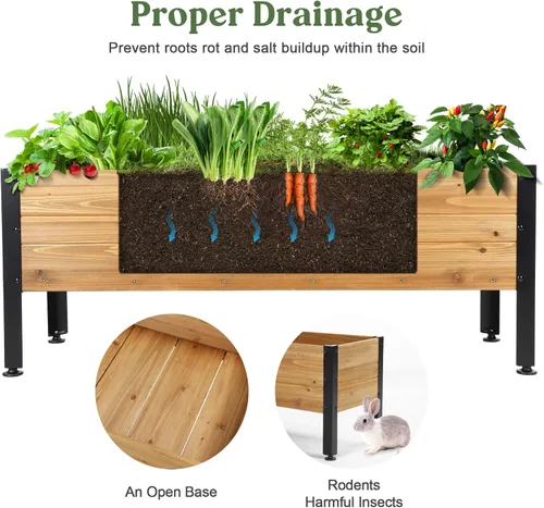 Vista 2 de OIPRTGFJ Maceta rectangular de madera para jardín, cama de jardín elevada para exteriores, macetas para plantas al aire libre, 37 x 13 x 15