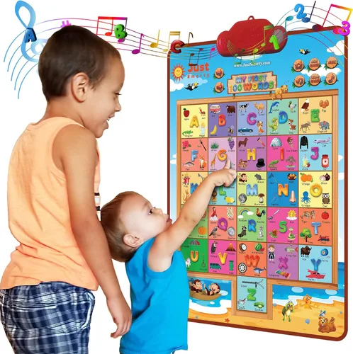 Just Smarty Juguetes de aprendizaje interactivos de las primeras 100 palabras para niños de 2 años | Póster educativo de palabras del alfabeto para