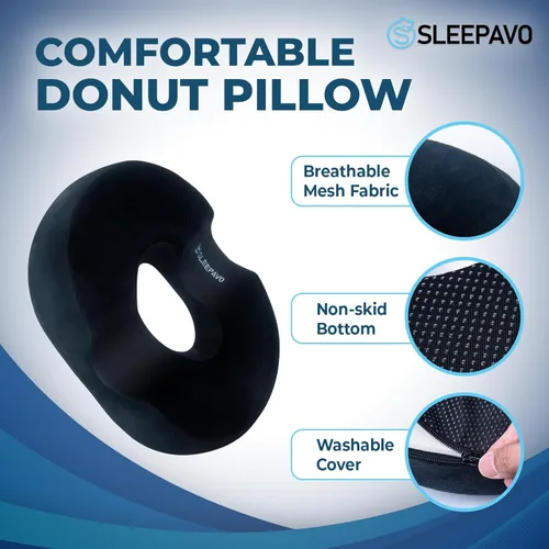 Vista 3 de Sleepavo Cojín de asiento de almohada de dona para silla, almohada de dona sentada, alivio del dolor de coxis para hemorroides, coxis, ciática