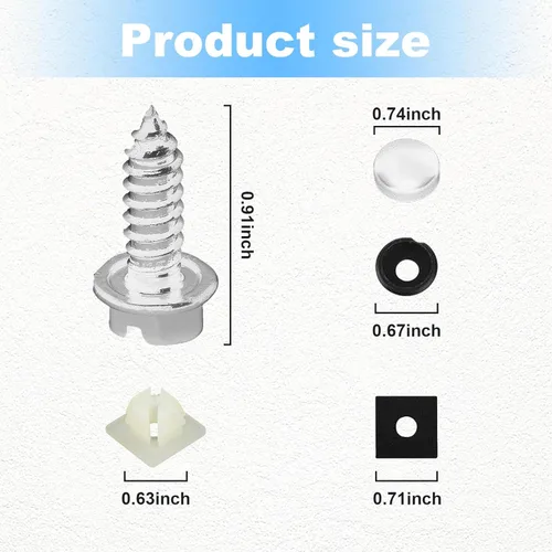 Vista 2 de Ziciner Kit de tornillos para placa de matrícula a prueba de óxido, kit de tornillos de acero inoxidable antirrobo para automóvil, pernos de montaje