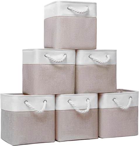Vista 6 de Fabric Storage Cubes, 11 inch cube storage bin with Handles, 11x11cube storage organizer bins, Collapsible Storage Bins for Shelves and Home, Cubby