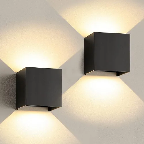 Juego de 2 apliques de pared LED de 12 W, lámpara de pared LED negra moderna de 3000 K, luz blanca cálida de 3000 K, para interiores y exteriores,