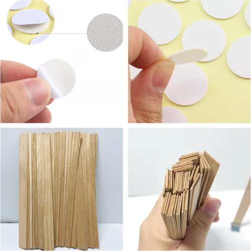 Vista 5 de 120 mechas de madera para velas, madera natural de 0.039 pulgadas de grosor con calcomanías de mecha y clips para hacer velas de bricolaje