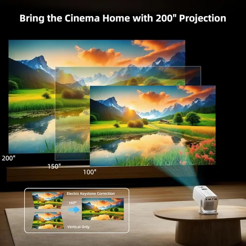 Vista 6 de Mini Projector, Portable Projector 4K & Full HD 1080P Support, 270° Rotation Outdoor Projector, Movie Projector Compatible with Smartphone, TV