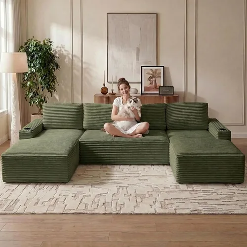 Vista 28 de Lakifun Sofá en Forma de L de 107" con Otomana, Seccional Modular Moderno Sofá Cómodo en Forma de U Nube, Asiento Profundo, Chaise Longue Cama Negro