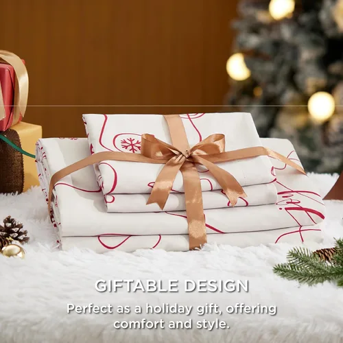 Vista 5 de Bedsure Funda de edredón de Navidad tamaño individual, colección de ropa de cama para niños con patrón de copos de nieve navideños, incluye 1 funda