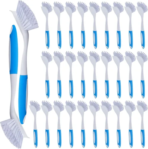 Vista 11 de Hsei 6 cepillos de cocina azules a granel con mango de 11 pulgadas para limpiar platos con cerdas rígidas, cepillos de lavado para limpieza de ollas