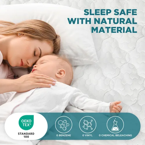 Vista 5 de Protector de colchón impermeable de 5 lados, tamaño matrimonial, acolchado de rayón de bambú, sábanas bajeras transpirables y refrescantes sin