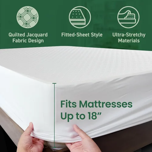 Vista 3 de SafeRest Sleepure - Protector de colchón impermeable tamaño individual derivado de viscosa de bambú - Ajustado con bolsillos elásticos - Funda