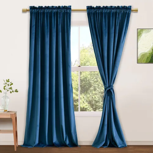 Vista 28 de JIUZHEN Cortinas de terciopelo rosa de 108 pulgadas para sala de estar, cortinas opacas extralargas para dormitorio, bolsillo para barra, protección