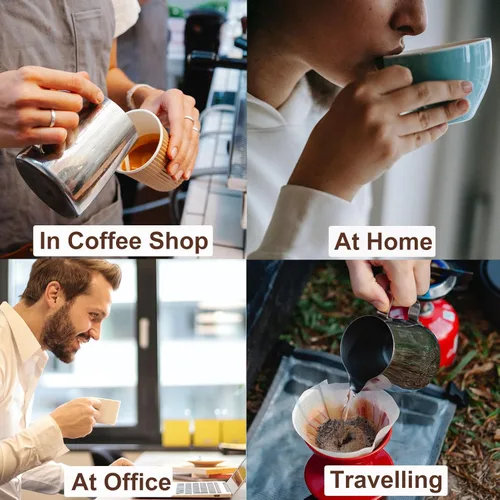 Vista 8 de Jarra para Espumar Leche, Taza Espumadora de Leche de Acero Inoxidable de 20 oz, Jarra de Vapor, Accesorios para Máquina de Café Cappuccino Espresso