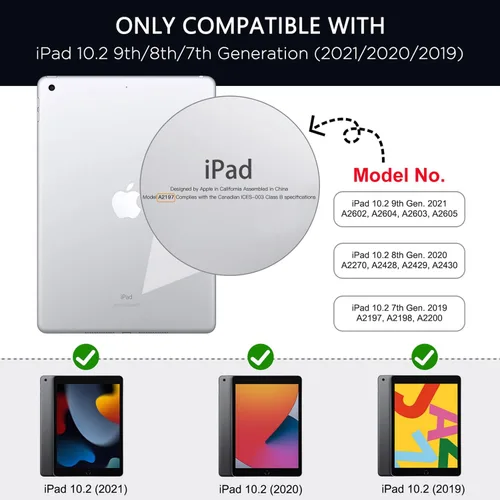 Vista 2 de MoKo Funda para iPad de 9ª generación con soporte para lápices, funda para iPad de 8ª/7ª generación de 10.2 pulgadas, protector de pantalla