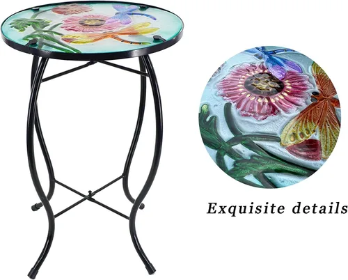 Vista 6 de Mesa auxiliar para exteriores, con libélula redonda, pequeña, para patio, jardín, sala de estar, bistró, balcón o césped