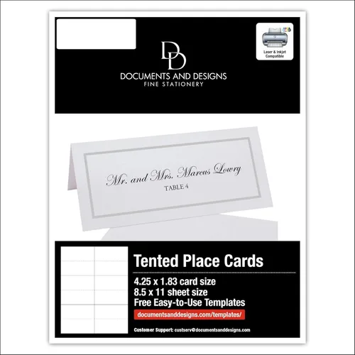 Vista 6 de Tarjetas de lugar imprimibles con borde de una sola línea, plata (a elegir color), juego de 60 (10 hojas), impresoras láser y de inyección de tinta