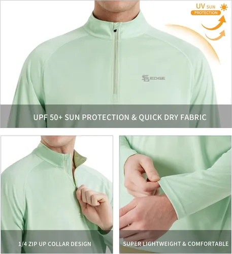 Vista 3 de Sudadera para hombre con protección UPF 50+ con cremallera de 14, cuello alto, manga larga