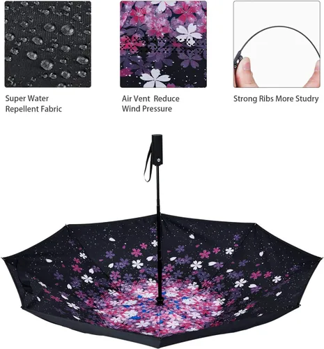 Vista 5 de NOORNY Paraguas invertido de doble capa plegable automático paraguas de reserva resistente al viento protección UV para lluvia, coche, viajes, al